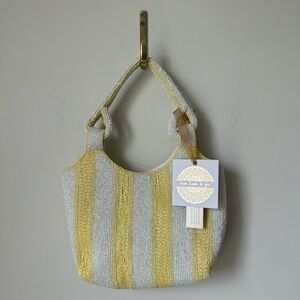 Viral Beaded Butter Yellow and White Striped Bag